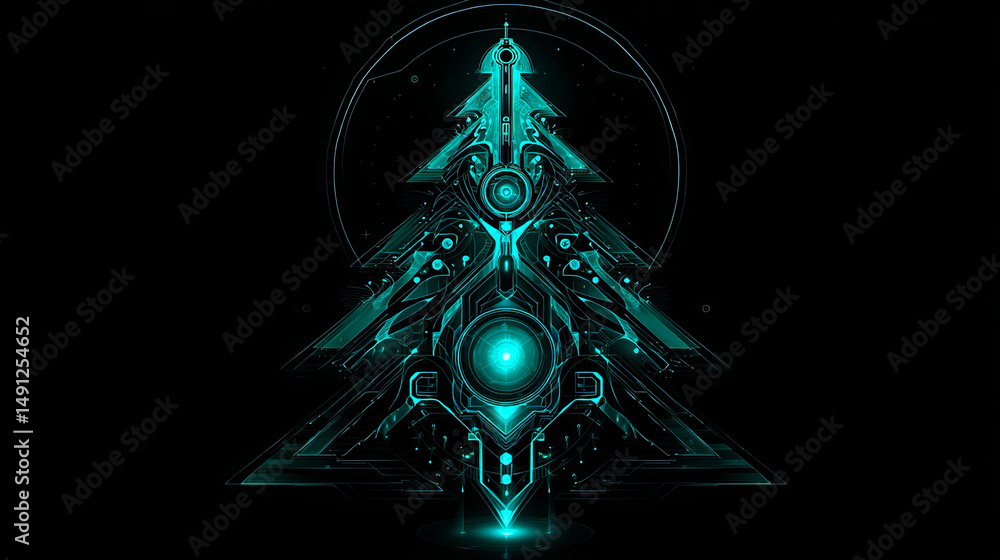 Poster tree light effect for christmas gritting card.. digital tree for abstract card for new year greeting