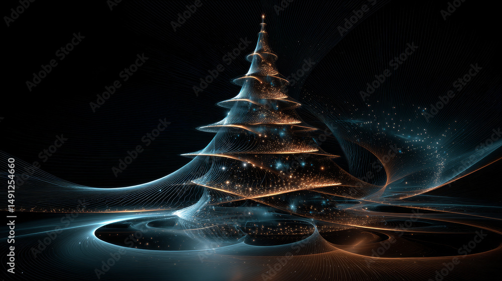 Poster tree light effect for christmas gritting card.. digital tree for abstract card for new year greeting