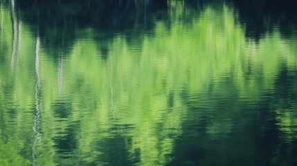Serene Reflection of Lush Green Trees on Calm Water Surface