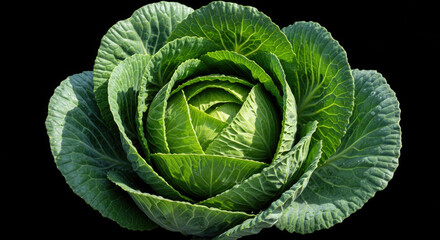 Obraz premium Close-up of fresh green cabbage against dark background