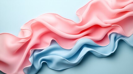 Fototapeta premium Soft Draped Fabric in Pink and Blue Tones on Pastel Background