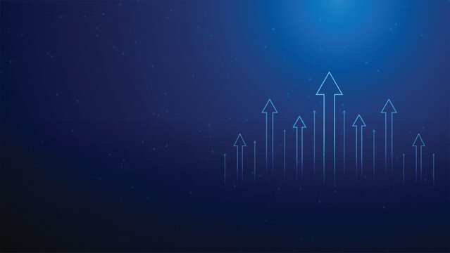 Abstract business growth concept background. upward arrows on a dark blue technological backdrop, representing innovation, advancement, and future success.