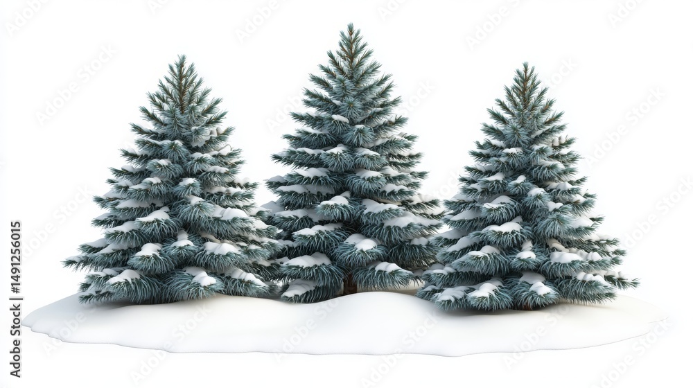 Aufkleber three stylized green trees in a snowy setting form a charming and simple winter wonderland scene, wi