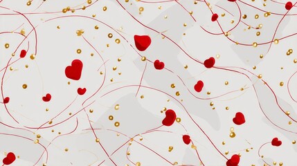 Seamless Minimalist Valentine Pattern with Red Lines and Gold Sparkles