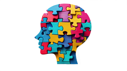 Human Brain Silhouette Colorful Puzzle Pieces Symbolizing Mental Health Unity