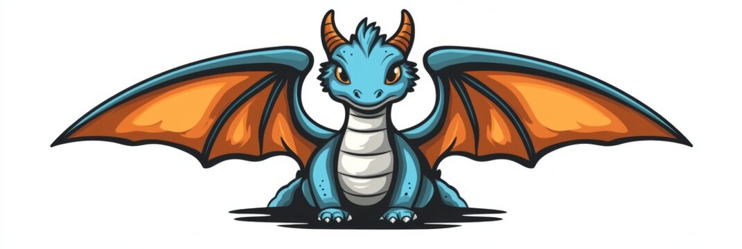 cute blue dragon with orange wings clip art preview