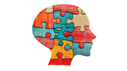 Brain Illustration Puzzle Abstract Head Wooden Segments Depicting Complexity Creativity Awareness