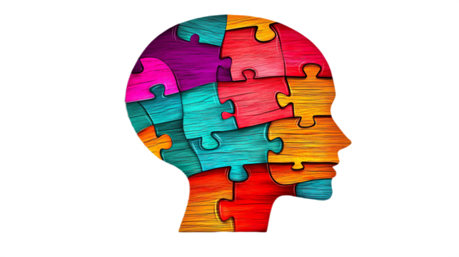Vibrant Puzzle Head Design Psychology Spectrum Representation Cognition Mental Complexity