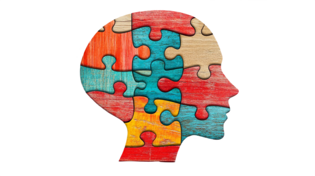 Brain Illustration Puzzle Abstract Head Wooden Segments Depicting Complexity Creativity Awareness