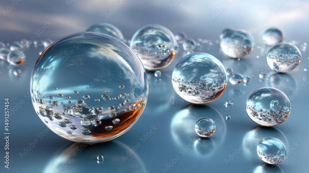 Poster 3d realistic vector icon set. water drops. rain drops in different sizes and shapes on transparent b