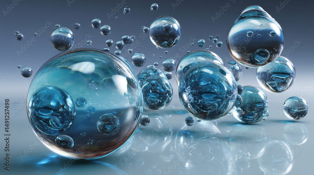 Poster 3d realistic vector icon set. water drops. rain drops in different sizes and shapes on transparent b