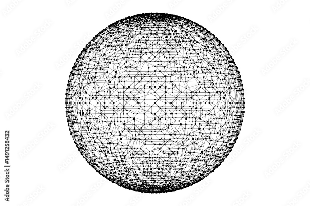Aufkleber Technology abstract shape. Dots connected by lines. Minimalist mesh sphere. Abstract polygonal shape.
