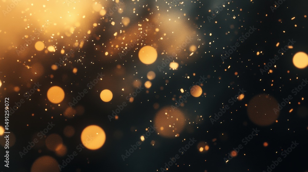 Poster golden dust particles floating in dark space with glowing effect
