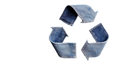 Blue Recycle Sign Constructed With Jeans Pieces Sustainable Material Symbol