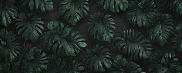 Intricate dark green and black tropical leaf pattern, abstract design , dark green, lush