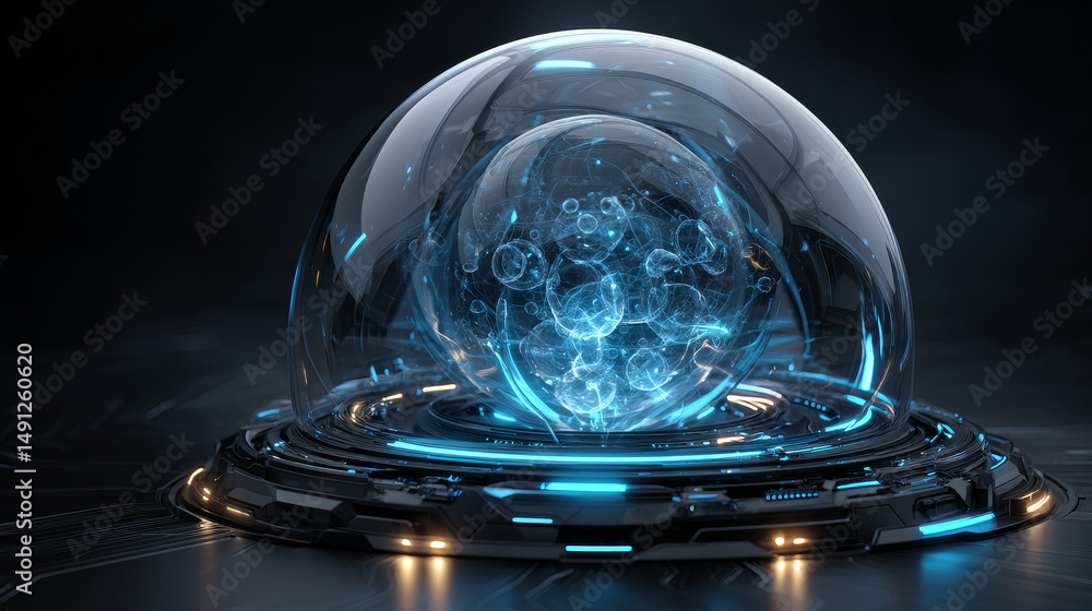 Poster protection shield effect im futuristic light style. bubble shield in an abstract glowing style. elem