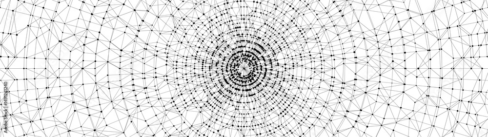 Aufkleber Technology abstract background. Dots connected by lines. Minimalist mesh backdrop. Abstract polygonal radial shape. Plexus circles.