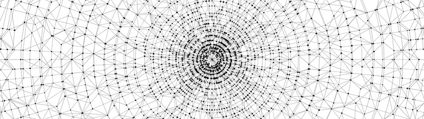 Obraz premium Technology abstract background. Dots connected by lines. Minimalist mesh backdrop. Abstract polygonal radial shape. Plexus circles.