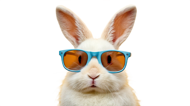 Blue Sunglasses Rabbit Cartoon Character Transparent Background Isolated Illustration