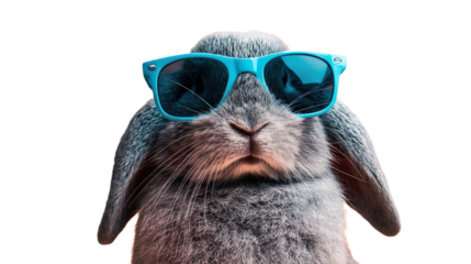 Smiling Cartoon Rabbit With Blue Sunglasses Isolated Transparent Background Funny Pet