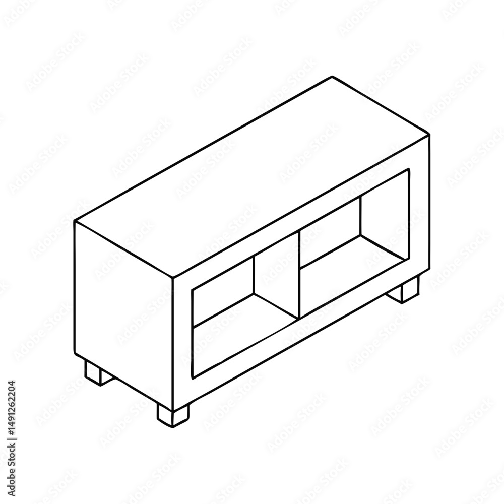 Poster icon of a tv stand in isometrics in a minimalist design showcasing a stylish and functional furnitur