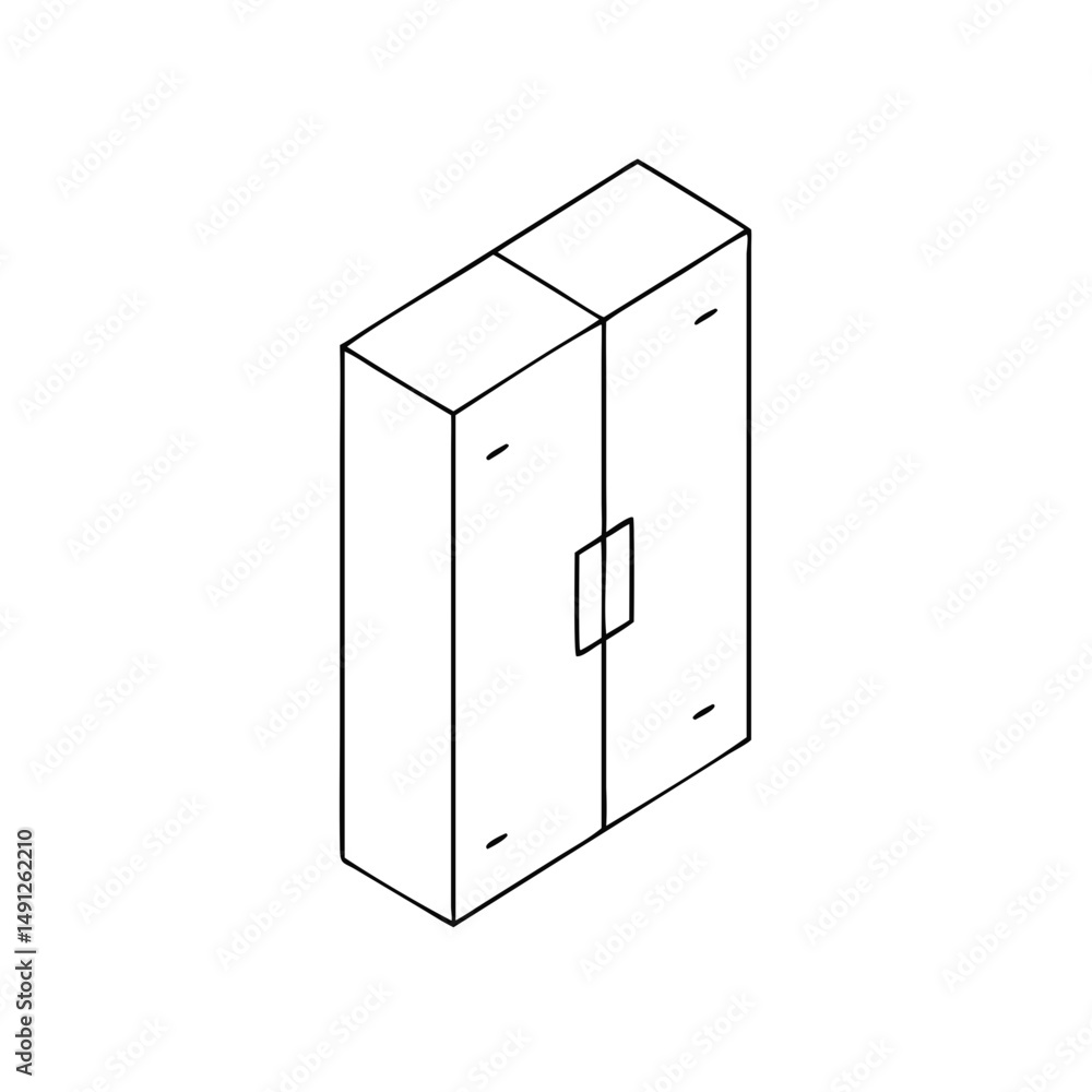 Poster icon of a wardrobe in isometrics in a minimalist design showcasing a stylish and functional storage 