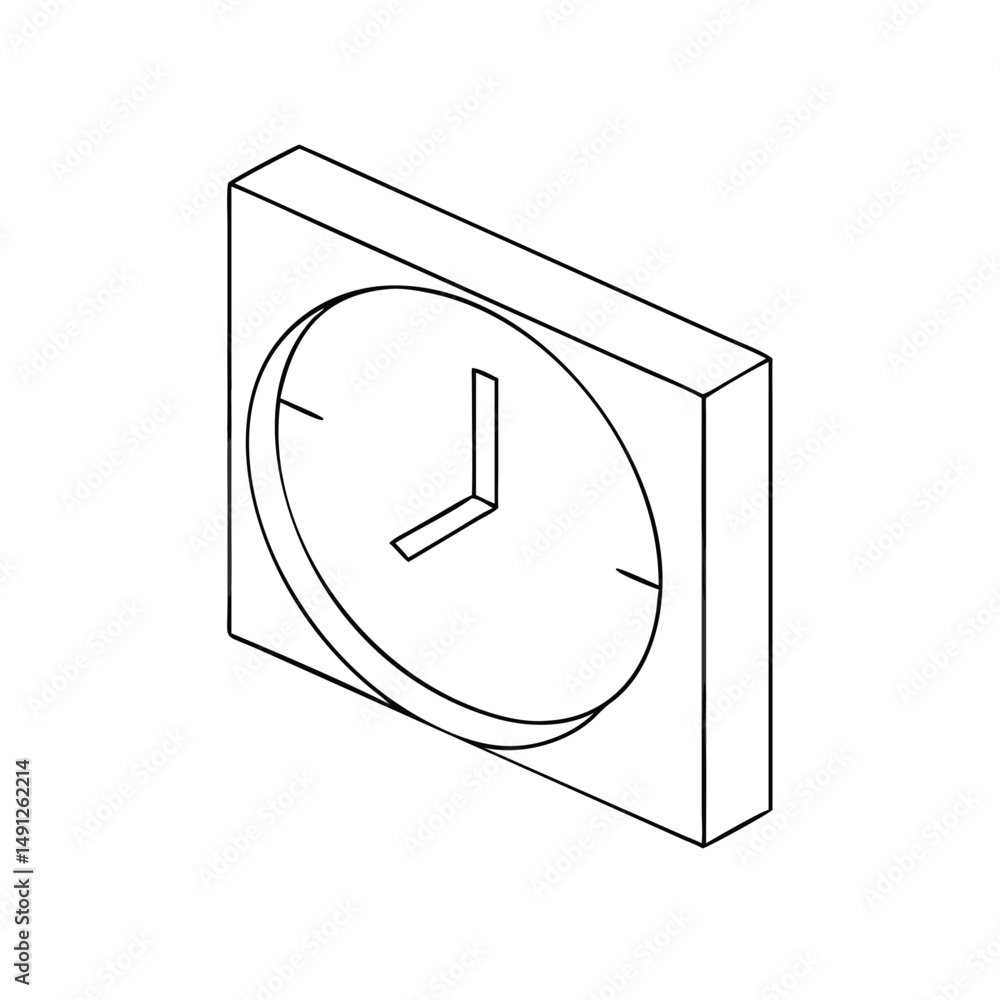 Poster icon of a wall clock in isometrics in a minimalist design showcasing a stylish and functional timeke
