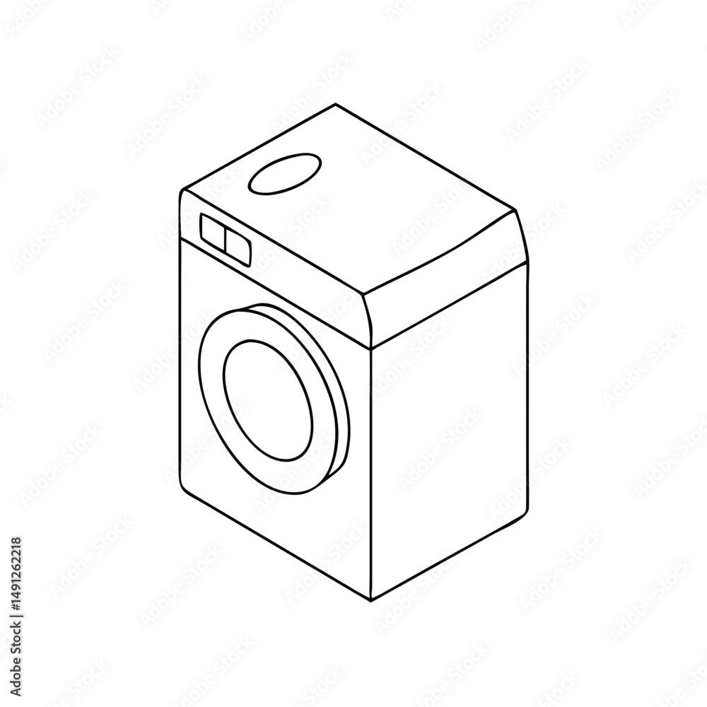 Poster icon of a washing machine in isometrics in a minimalist design showcasing a practical and essential 