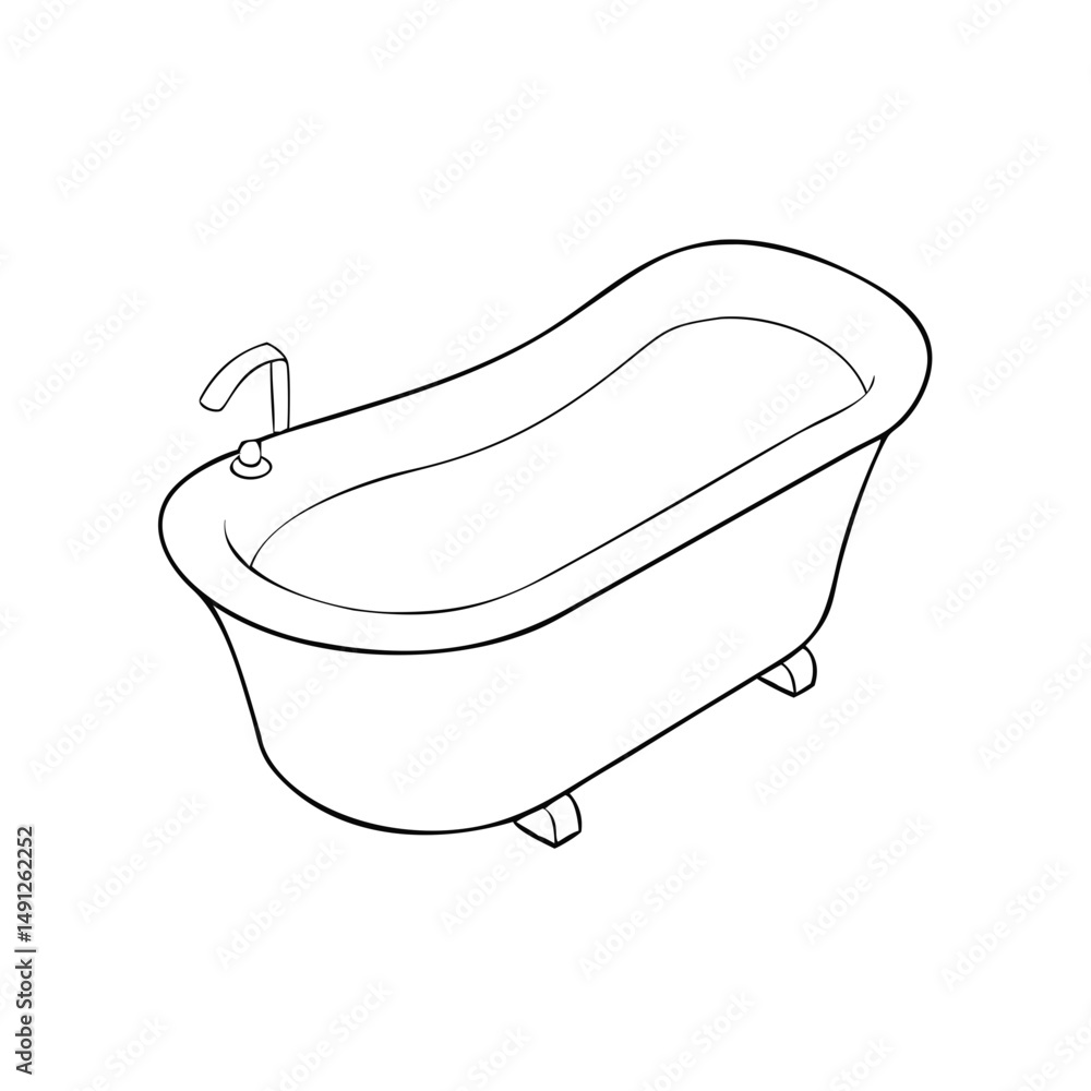 Poster icon of a bathtub in isometrics in a minimalist design with a modern and elegant form on a white bac