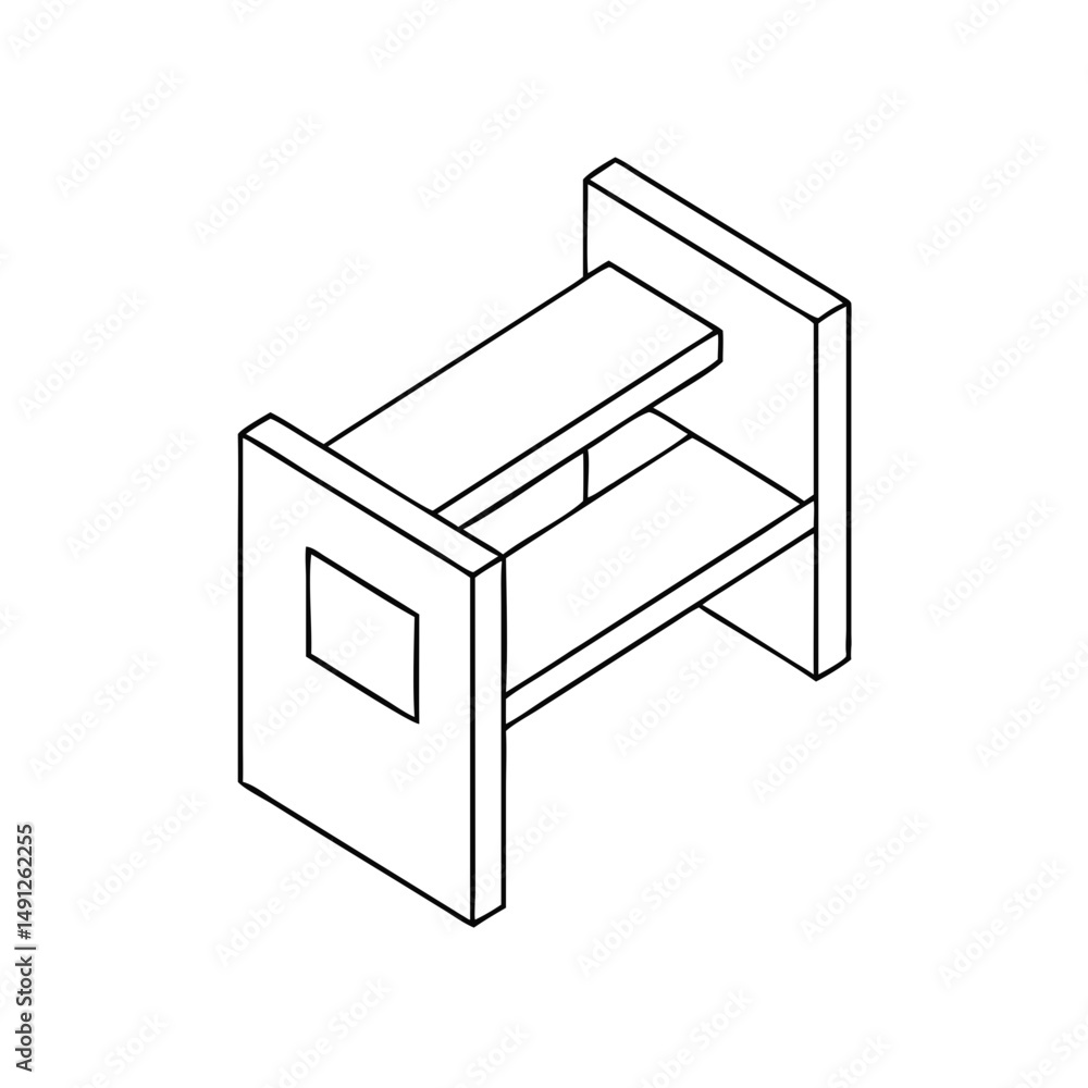 Poster icon of a bunk bed in isometrics in a minimalist design showcasing a space-saving and functional fur