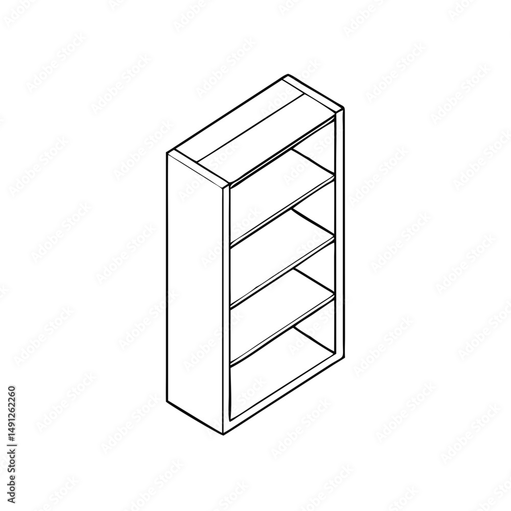 Poster icon of a bookshelf in isometrics in a minimalist design showcasing a sleek and modern storage solut