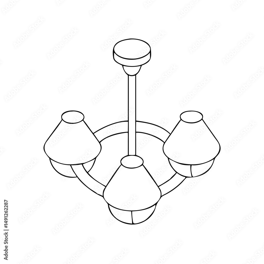 Poster icon of a chandelier in isometrics in a minimalist design showcasing an elegant and decorative light