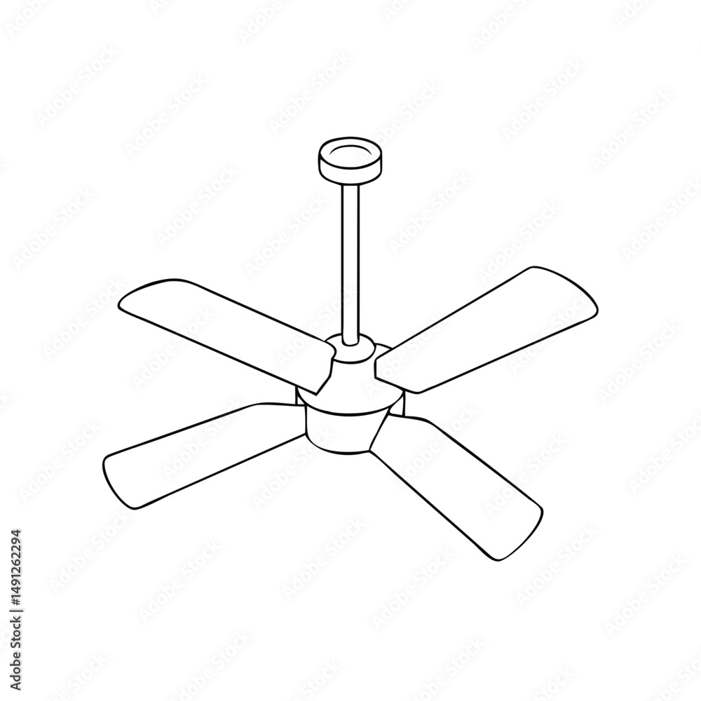 Poster icon of a ceiling fan in isometrics in a minimalist design featuring a sleek and functional style on