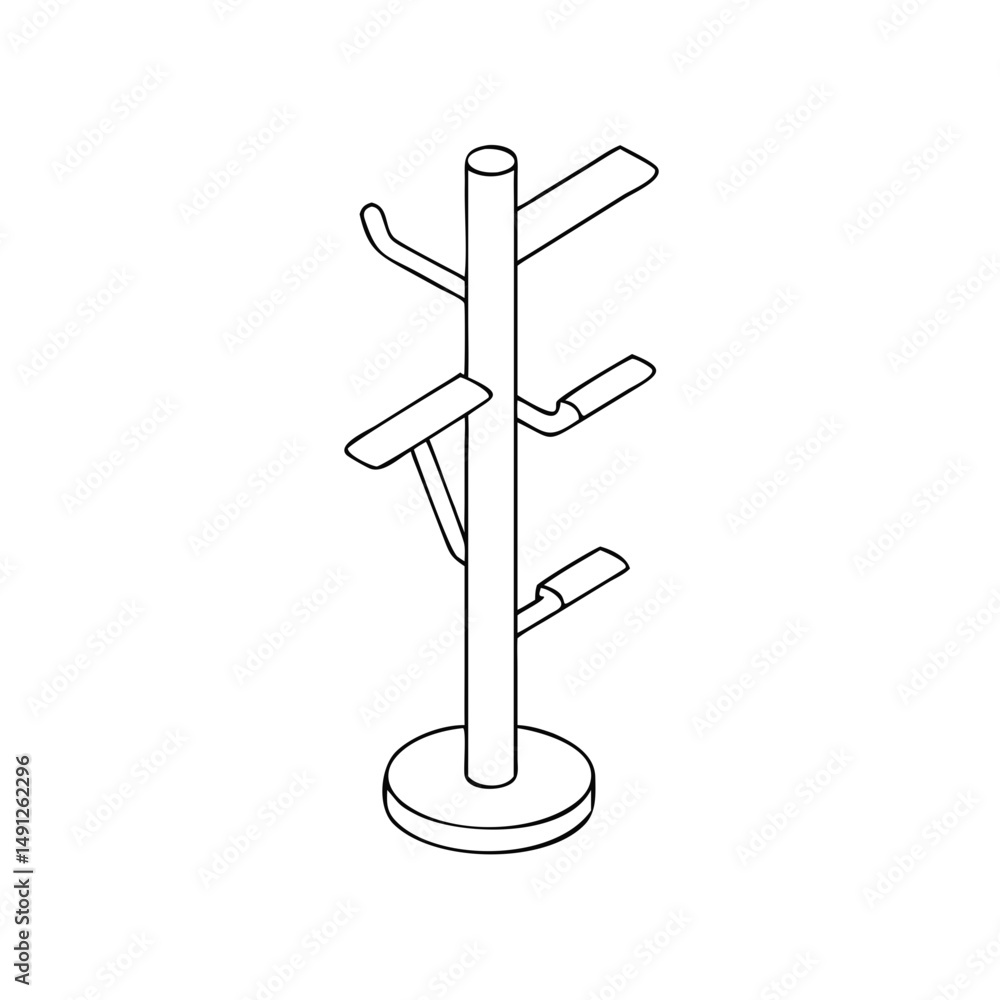 Poster icon of a coat rack in isometrics in a minimalist design featuring a functional and stylish organiza