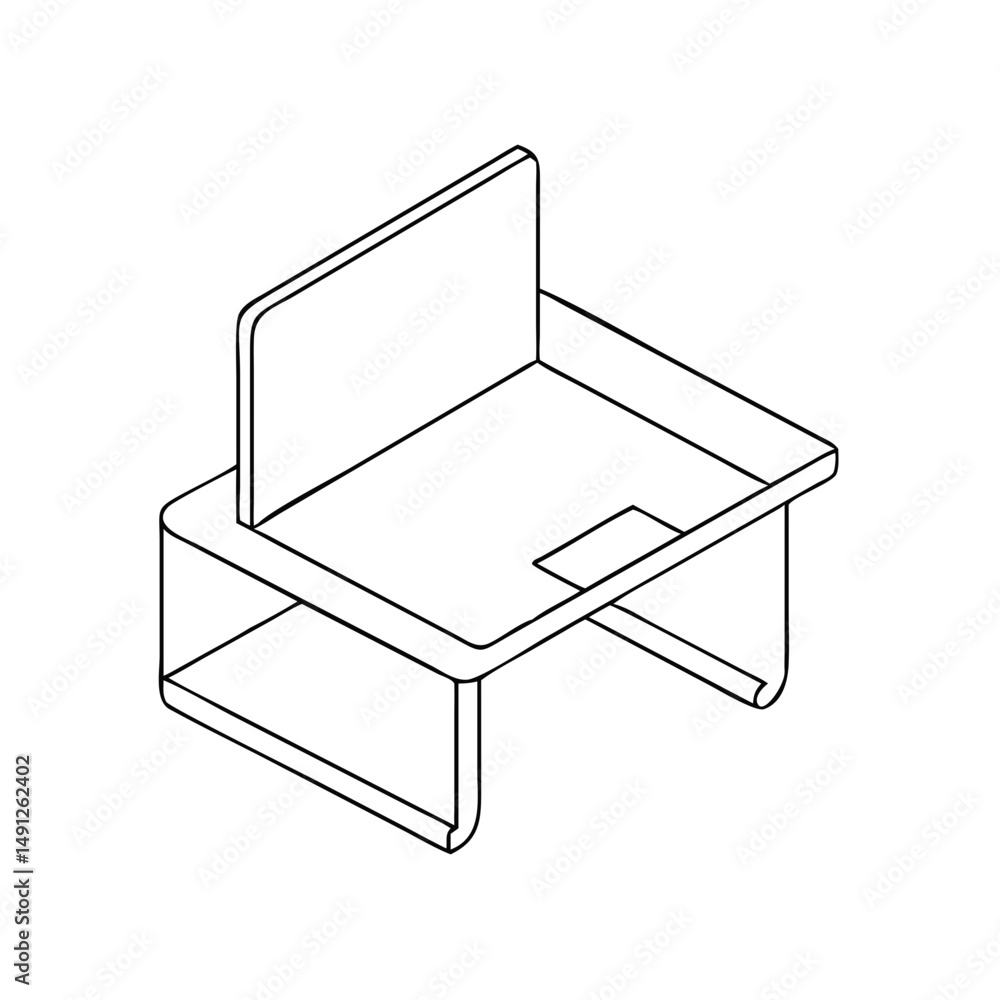 Poster icon of a laptop on a desk in isometrics in a minimalist design showcasing a modern and functional w