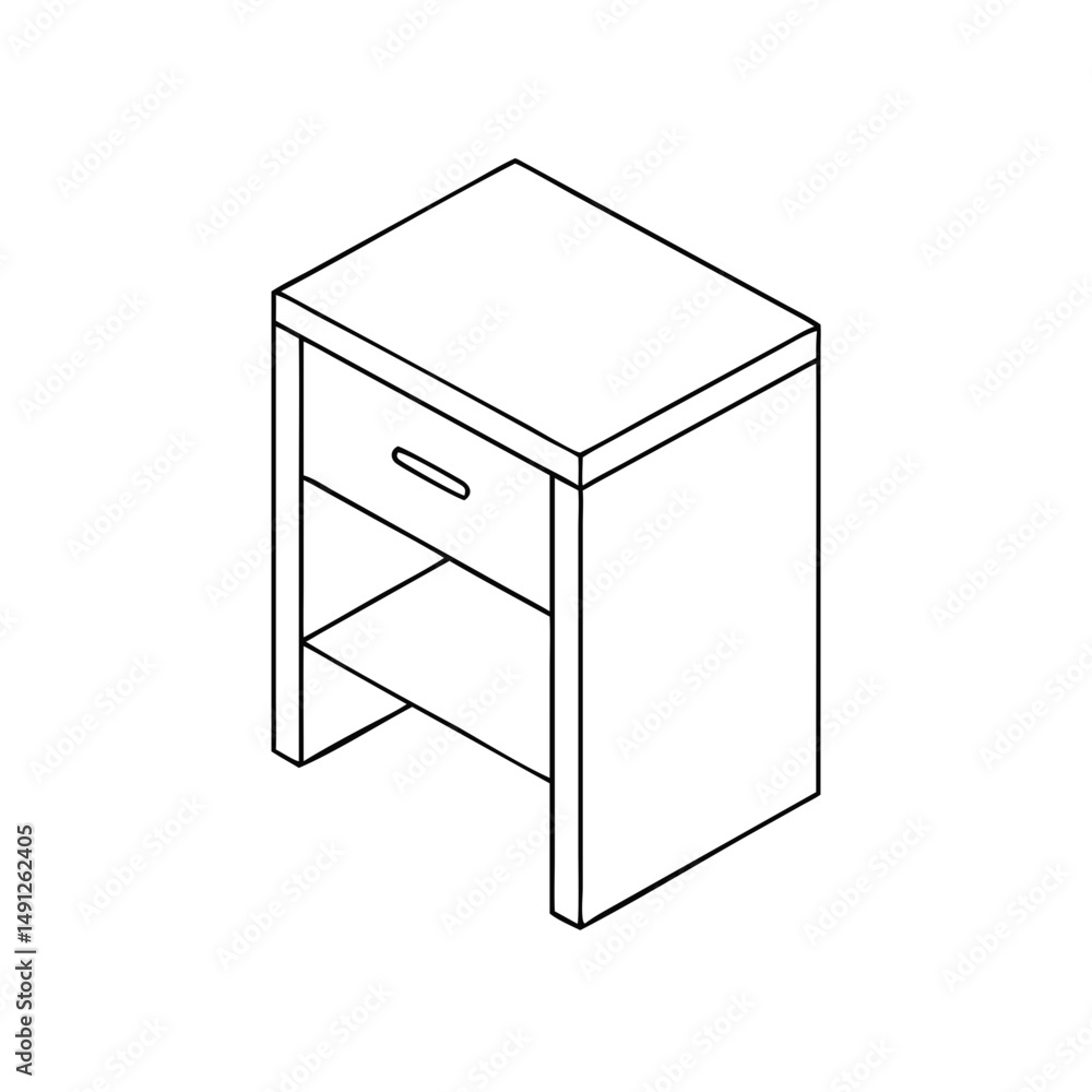 Poster icon of a nightstand in isometrics in a minimalist design showcasing a practical and stylish bedside