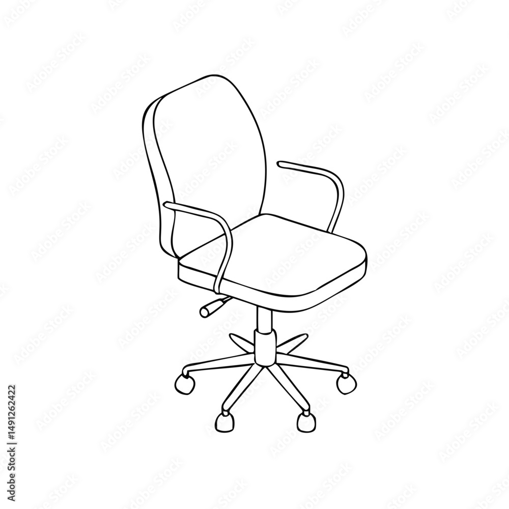 Poster icon of an office chair in isometrics in a minimalist design showcasing a comfortable and functional