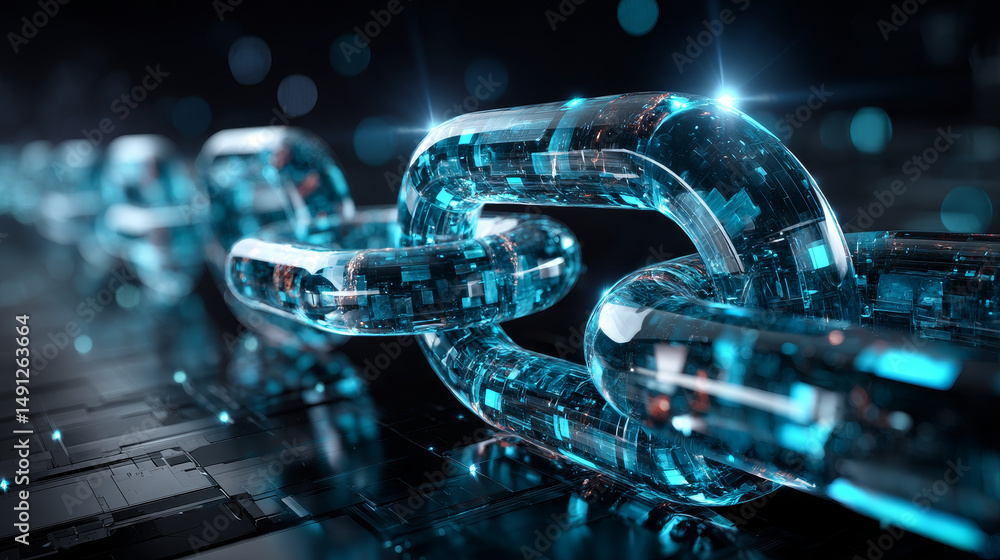Poster blockchain technology in a futuristic polygonal style. cryptocurrency development concept on blue ba