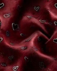 Seamless Deep Red Velvet Texture with Heart Sparkles – Romantic Background

