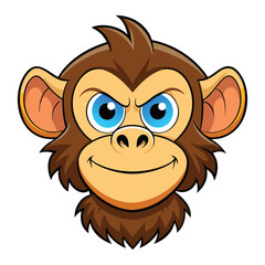 Obraz premium Cartoon Chimpanzee Head Illustration Cute, Angry, Funny Monkey Face