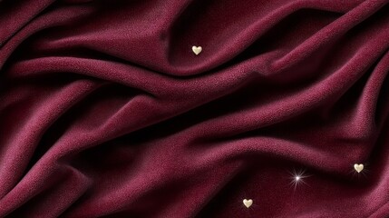 Seamless Deep Red Velvet Texture with Heart Sparkles – Romantic Background

