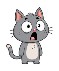 Obraz premium Funny expressive grey kitty character with wide-eyed reaction and pink nose, ideal for kids designs
