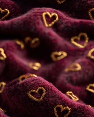 Seamless Deep Red Velvet Texture with Heart Sparkles – Romantic Background

