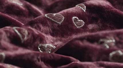Seamless Deep Red Velvet Texture with Heart Sparkles – Romantic Background

