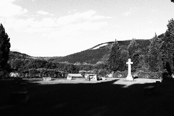 Black and White photo With cross in outdoor 