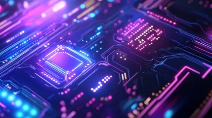 Fototapeta premium Futuristic Technology Circuit Board with Colorful Neon Lights