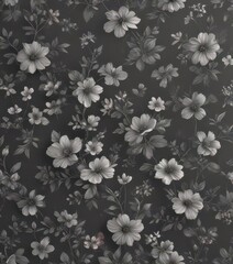 Subtle charcoal grey floral wallpaper; delicate small blooms on a seamless background, plant, grey, light
