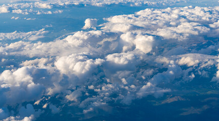 Cloudscape with cloudy weather. Cloud and cloudscape aerial sky. Aerial cloudscape view covered with cloud. Aerial cloudy sky view. Cloud view from plane. Sky in cloud. Cloudy skyline