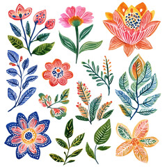 Indian Block Printing Stamp Set, watercolor clipart vector, high quality, isolated on a white background.