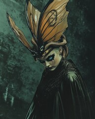 Fantasy portrait of dark enchantress with butterfly wings and snakes in gothic surreal fashion — mythical queen concept with Medusa influence, fantasy horror costume design, and dark elegance
